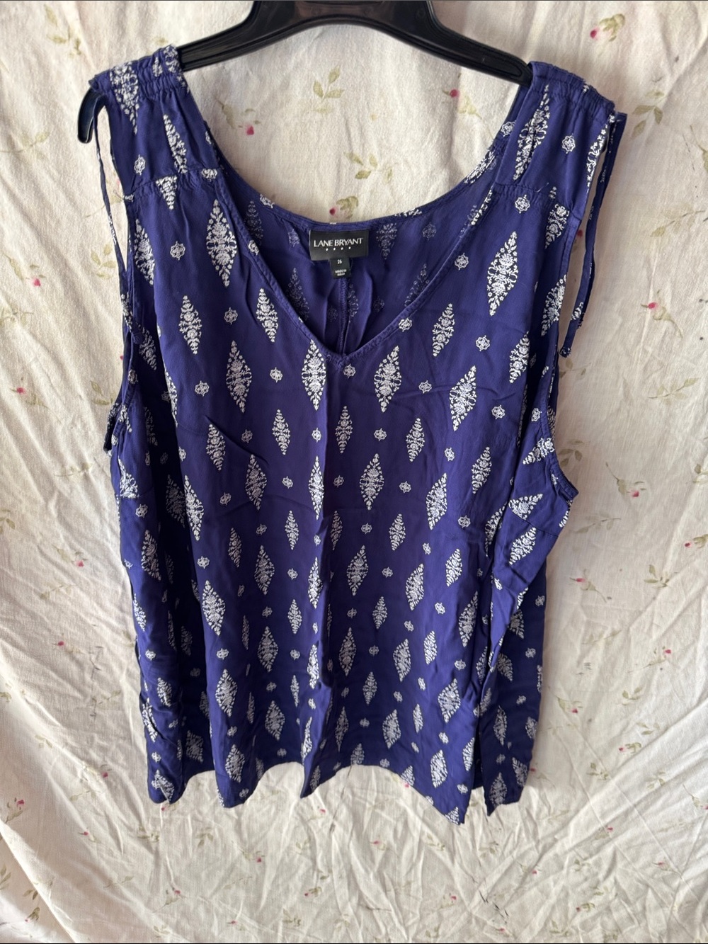 Lane Bryant Navy Blue Printed Tie-Shoulder Camisole